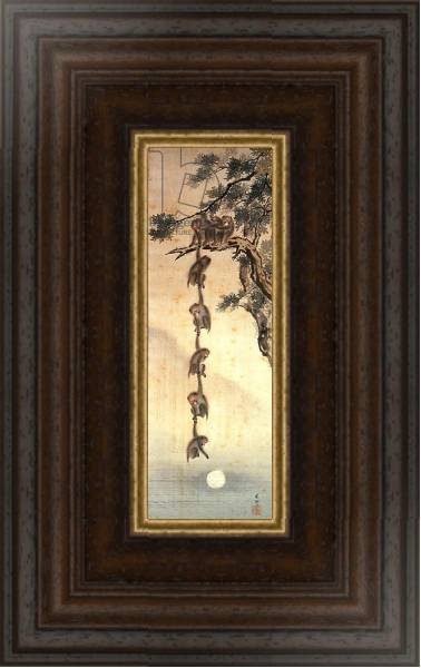 Постер Monkeys reaching for the Moon, Edo Period с типом исполнения На холсте в раме в багетной раме 1.023.151