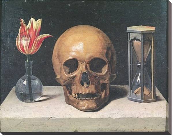 Постер Vanitas Still Life with a Tulip, Skull and Hour-Glass с типом исполнения На холсте без рамы
