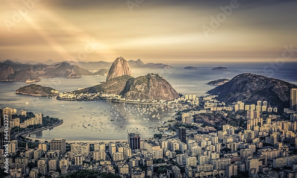 Постер Рио-де-Жанейро в лучах солнца, Бразилия с типом исполнения На холсте без рамы