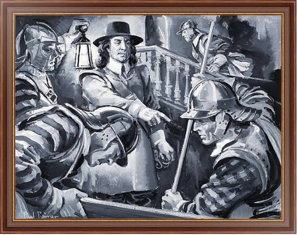 Постер Oliver Cromwell and his Roundheads search a house for Royalists с типом исполнения На холсте в раме в багетной раме 35-M719P-83