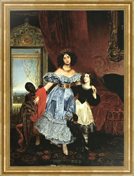 Постер Портрет Самойловой с воспитанницей Джованиной Пачини и арапчонком с типом исполнения На холсте в раме в багетной раме NA033.1.051