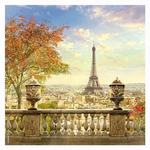 Постер Франция, Париж. Пейзаж с деревом с типом исполнения На холсте в раме в багетной раме 221-03
