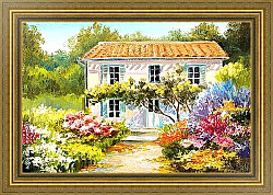 Постер Красивый дом с цветниками