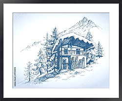 Постер Заснеженный домик на горном курорте