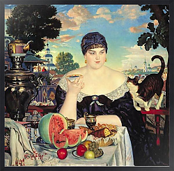 Постер Кустодиев Борис The Merchant's Wife at Tea, 1918