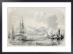 Постер Palermo bombardment in 1860 by Bourbon's fleet and from the Sea castle. Original, from a drawing of 