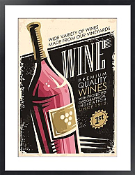 Постер Вино, ретро плакат с бутылкой красного вина