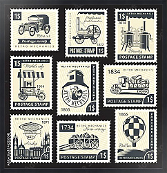 Постер Набор марок с ретро-механикой