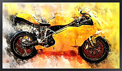 Постер Желтый акварельный мотоцикл