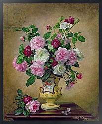 Постер Уильямс Альберт (совр) Roses and dahlias in a ceramic vase