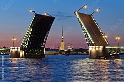 Постер Россия, Санкт-Петербург. Вечерний Дворцовый мост