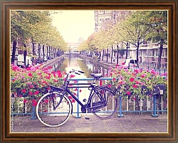 Постер Голландия, Амстердам. Ретро-велосипед на мостике