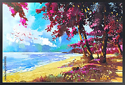 Постер Розовые деревья на пляже