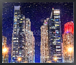 Постер Высотки современного Дубая в ночных огнях