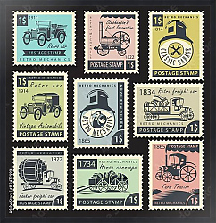 Постер Набор марок на тему автомобильного и железнодорожного транспорта