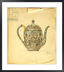 Постер Фаберже Карл Design for an ovoid silver-gilt cloisonne enamel coffee pot, House of Carl Faberge