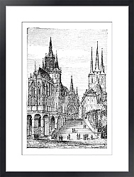 Постер Erfurt Cathedral in Thuringia, Germany, vintage engraving