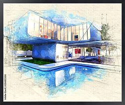 Постер Проект современного здания с бассейном
