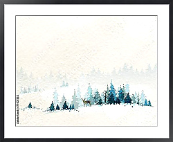 Постер Олень в зимнем лесу