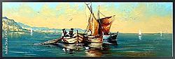 Постер Рыбаки с сетью в лодке