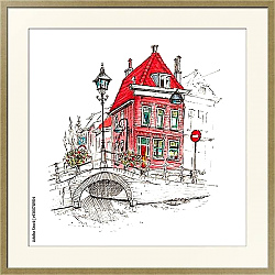 Постер Красный дом у моста, Голландия, Нидерланды, набросок