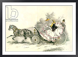 Постер Lady wearing a crinoline and driving a 19th century horse and landau, published 1909.
