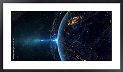 Постер Земля из космоса в ночное время с цифровой системой связи