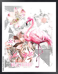 Постер Абстракция с розовым фламинго 1