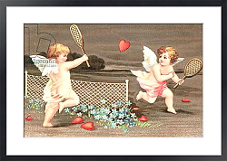 Постер Школа: Английская 20в. Two cherubs playing tennis with a heart for a ball
