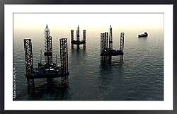 Постер Три нефтяные платформы и танкер