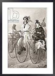 Постер Two cyclists on Penny Farthing bicycles in the 19th century, published 1909.