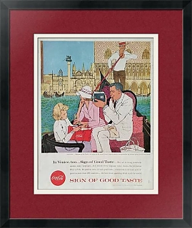 Оригинальная рекламная иллюстрация, США. Coca-cola. Ladies & Man on gondola Grand Canal