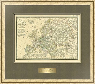 Антикварная Карта Европы, включая европейскую часть России, Франция, 1828 г.