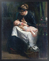 Постер Марис Якоб Молодая женщина, ухаживающая за ребенком