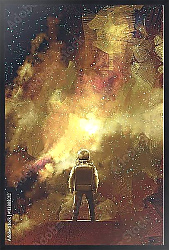 Постер Астронавт, стоящий против вселенной, заполненной звездами