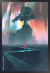 Постер Человек на извилистой дороге на фоне ночного неба
