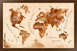 Постер Карта мира в кофейных тонах