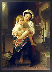 Постер Бугеро Вильям (Adolphe-William Bouguereau) Молодая мать смотрит на своего ребенка