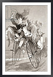 Постер Two 19th century ladies have an accident on their bicycles, published 1909.