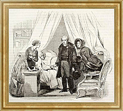 Постер Doctor visiting ill man. Created by Lamy, published on Magasin Pittoresque, Paris, 1843
