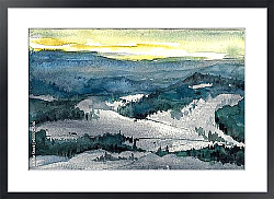 Постер Зимний горный пейзаж, акварель