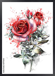 Постер Красная ветка розы с бутонами