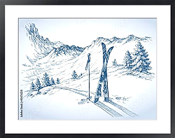 Постер Лыжи в снегу на горном спуске