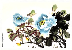 Постер Китайские голубые пионы