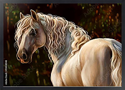 Постер Белая лошадь с кудрявой гривой