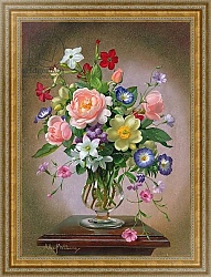 Постер Уильямс Альберт (совр) Roses, Peonies and Freesias in a glass vase