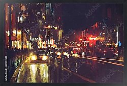 Постер Ночная улица в ярких огнях