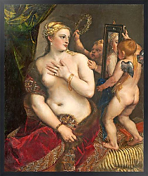 Постер Тициан (Tiziano Vecellio) Venus with a Mirror, c. 1555