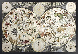 Постер Boreal and austral hemispheres with constellations and zodiac signs. Created by Frederick De Wit, Am
