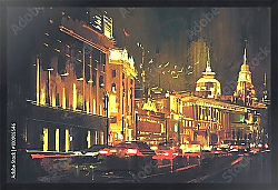 Постер Ночная улица с огнями